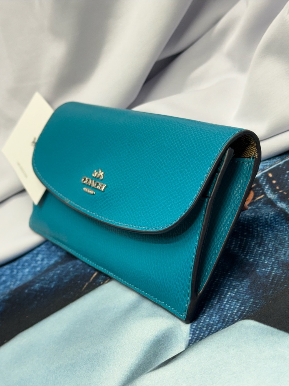 (new+card) COACH Leather Sig Teal Blue/Green Leather Continental Flap Wallet - Picture 8 of 8